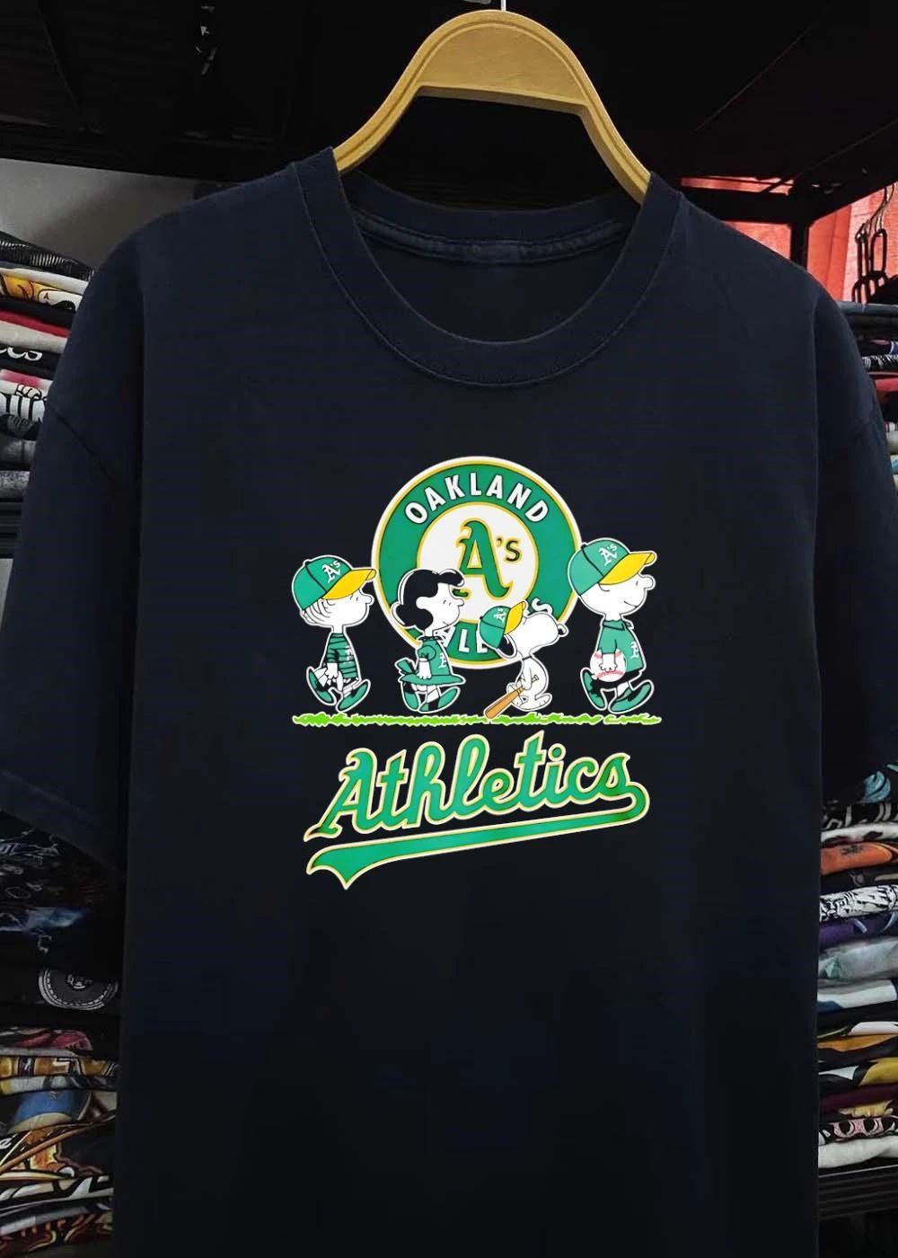 Peanuts Gang Walking with Baseball Gear Oakland A’s Athletics Shirt