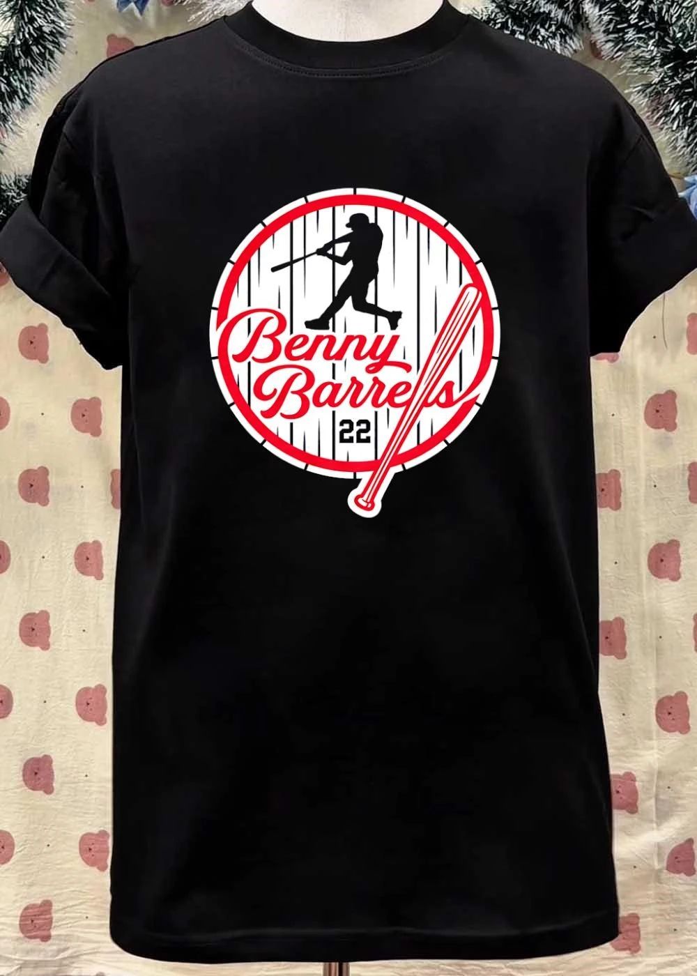 Benny Barrels Number 22 Baseball Player Swings Bat Roto Wear shirt