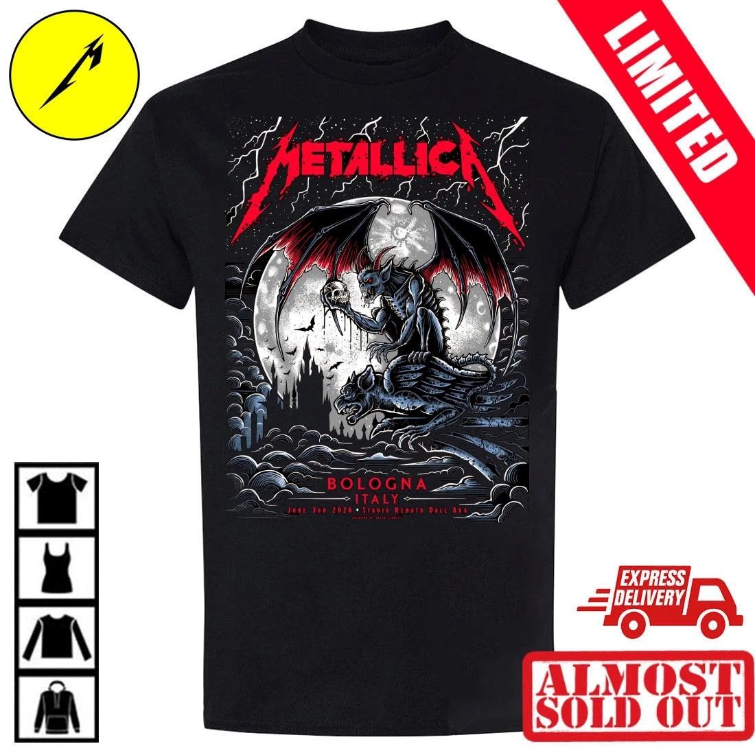 Metallica M72 World Tour Bologna 2026 Pop-Up Shop Concert Tee