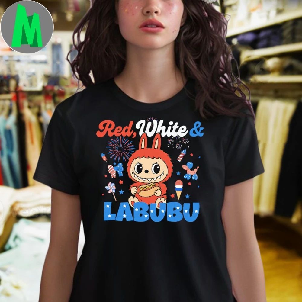 Red white and labubu costume american flag shirt