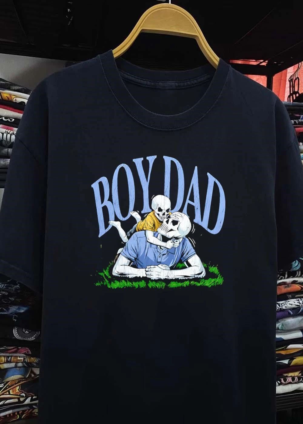 oy Dad Skeleton Father And Son Playing On The Grass shirt