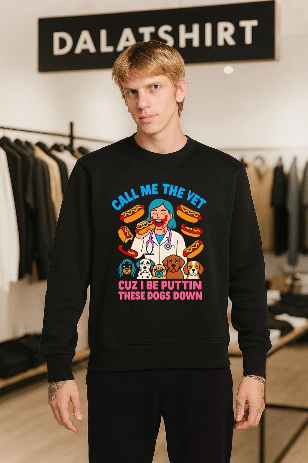 Call Me The Vet Cuz I Be Puttin These Dogs Down Hotdog Eating shirt