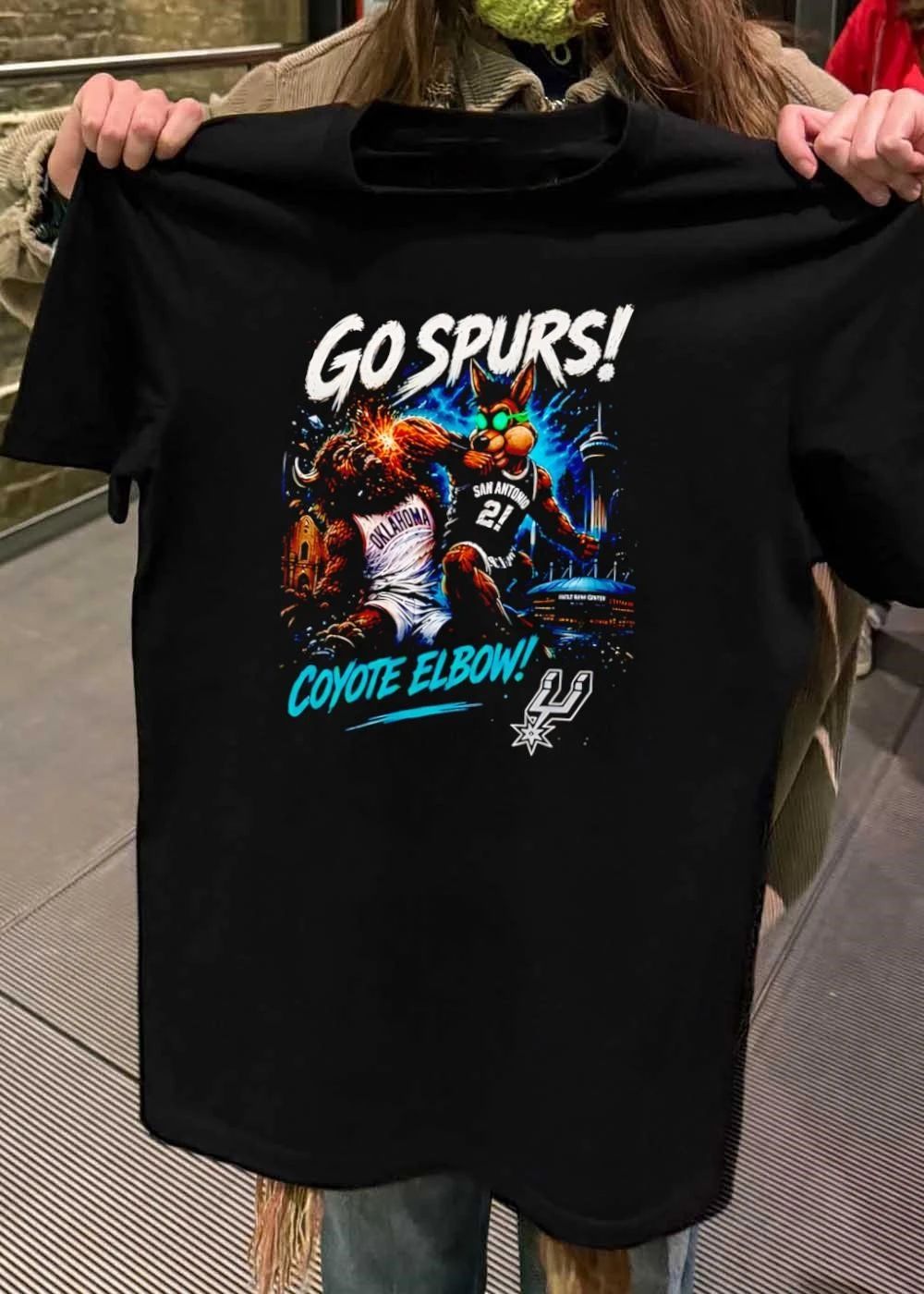 Spurs Coyote Mascot Elbowing Oklahoma Bison Go Spurs Coyote Elbow San Antonio T-Shirt