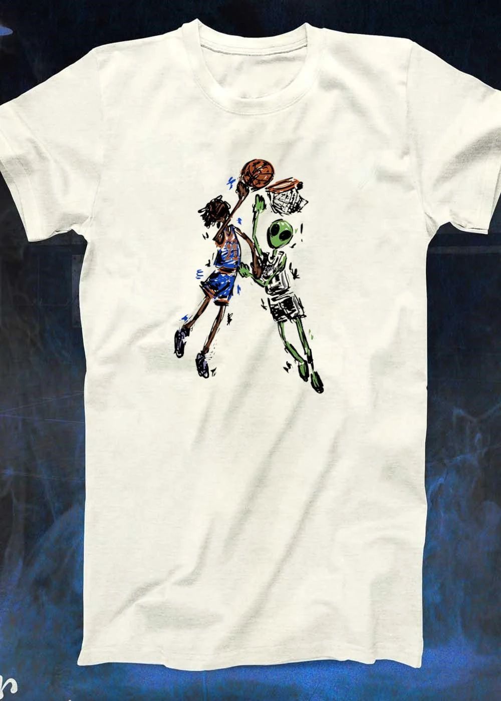 NBA Sketch Art Player Dunking on Alien Basketball T-Shirt