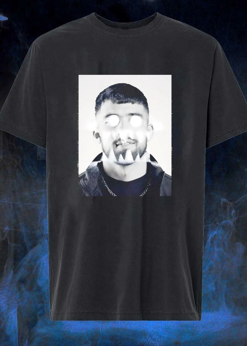 Portrait of Young Man with Glowing Eyes and Teeth Graphic T-Shirt