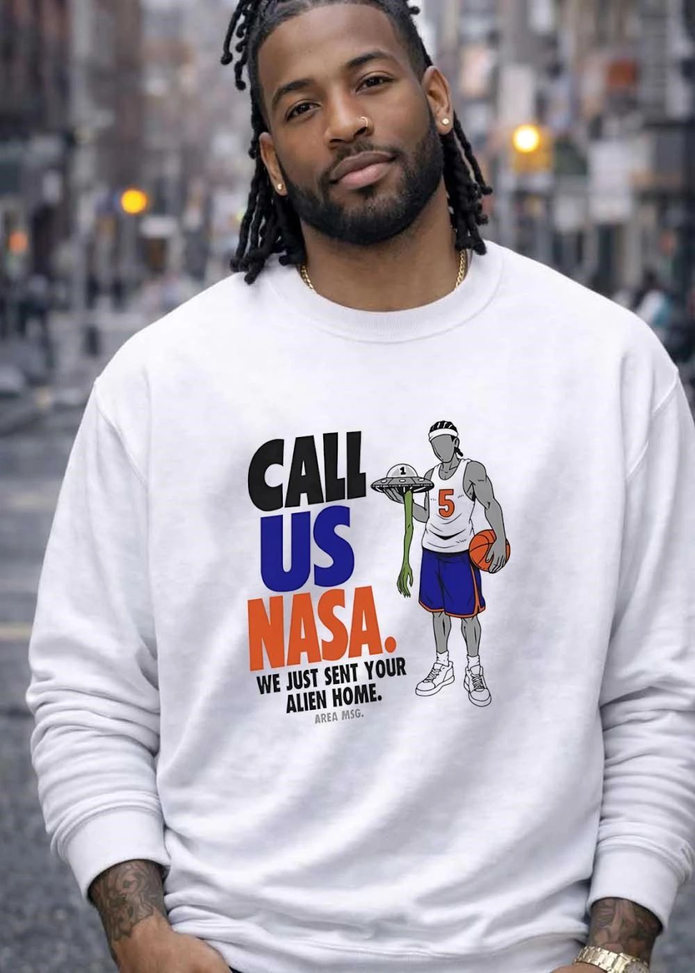 Area MSG Call Us NASA We Just Sent Your Alien Home Basketball Player T-Shirt(1)