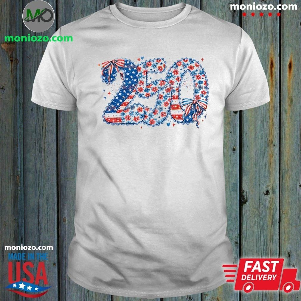 Original USA Floral 250th Anniversary Patriotic Coquette Bow Shirt