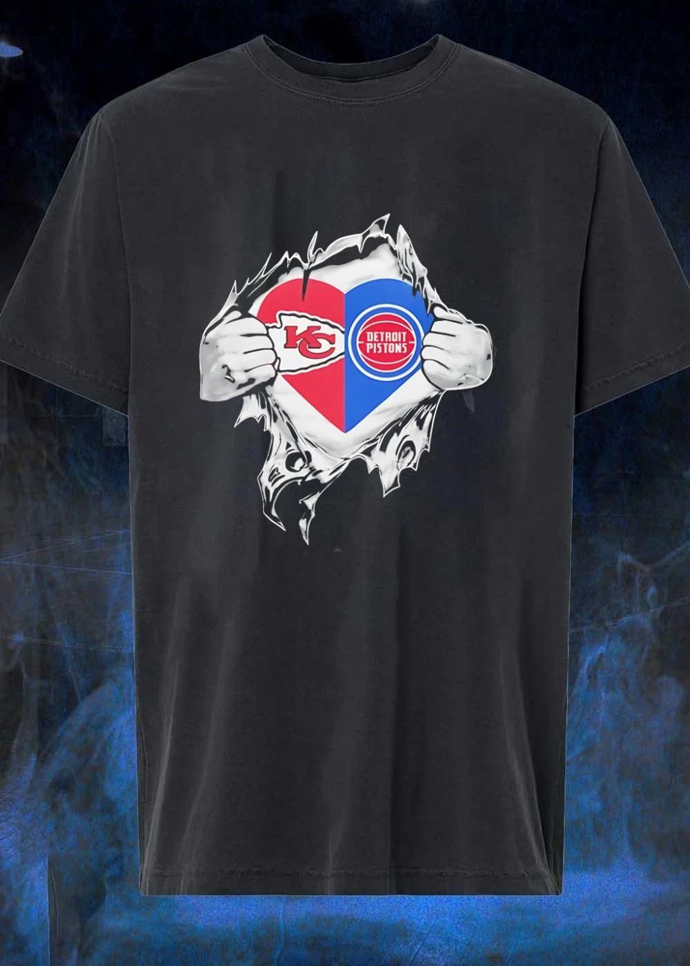 Heart Hands Ripping Open KC Chiefs Detroit Pistons Shirt