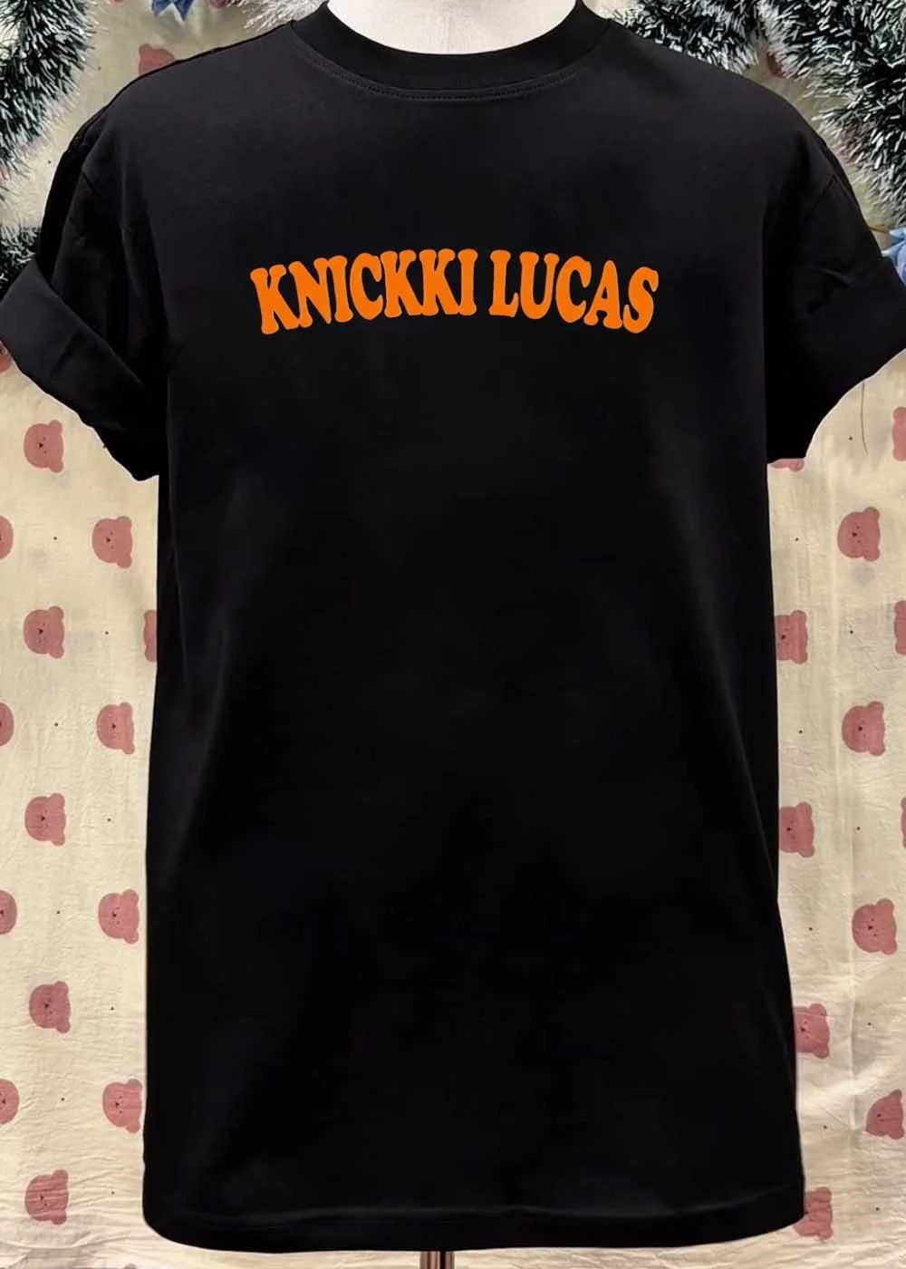 Knickki Lucas Orange Text Blue Short Sleeve Cotton T-Shirt
