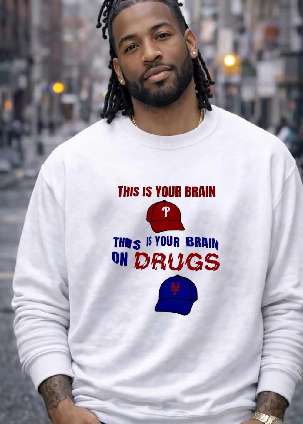 This is your brain on drugs Phillies and Mets baseball caps shirt