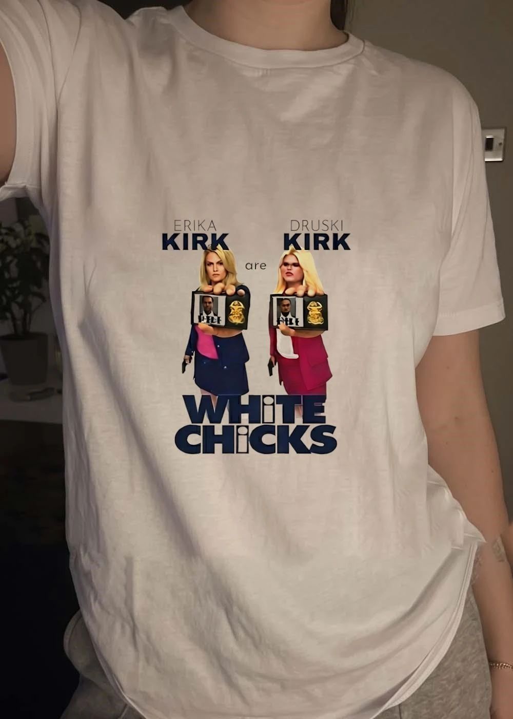 Funny Movie Parody Erika Kirk and Druski Kirk are White Chicks T-Shirt