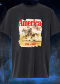 America 1776 2026 Cowboy Riding Horse Holding American Flag Vintage shirt