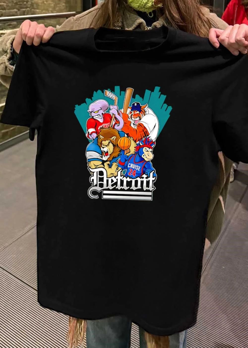 Detroit Mascots Sports Teams Players Hockey Baseball Football Basketball T-Shirt