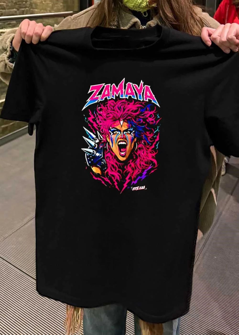MLW Zamaya Warrior Screaming Pink Hair Spiked Shoulder Pad T-Shirt