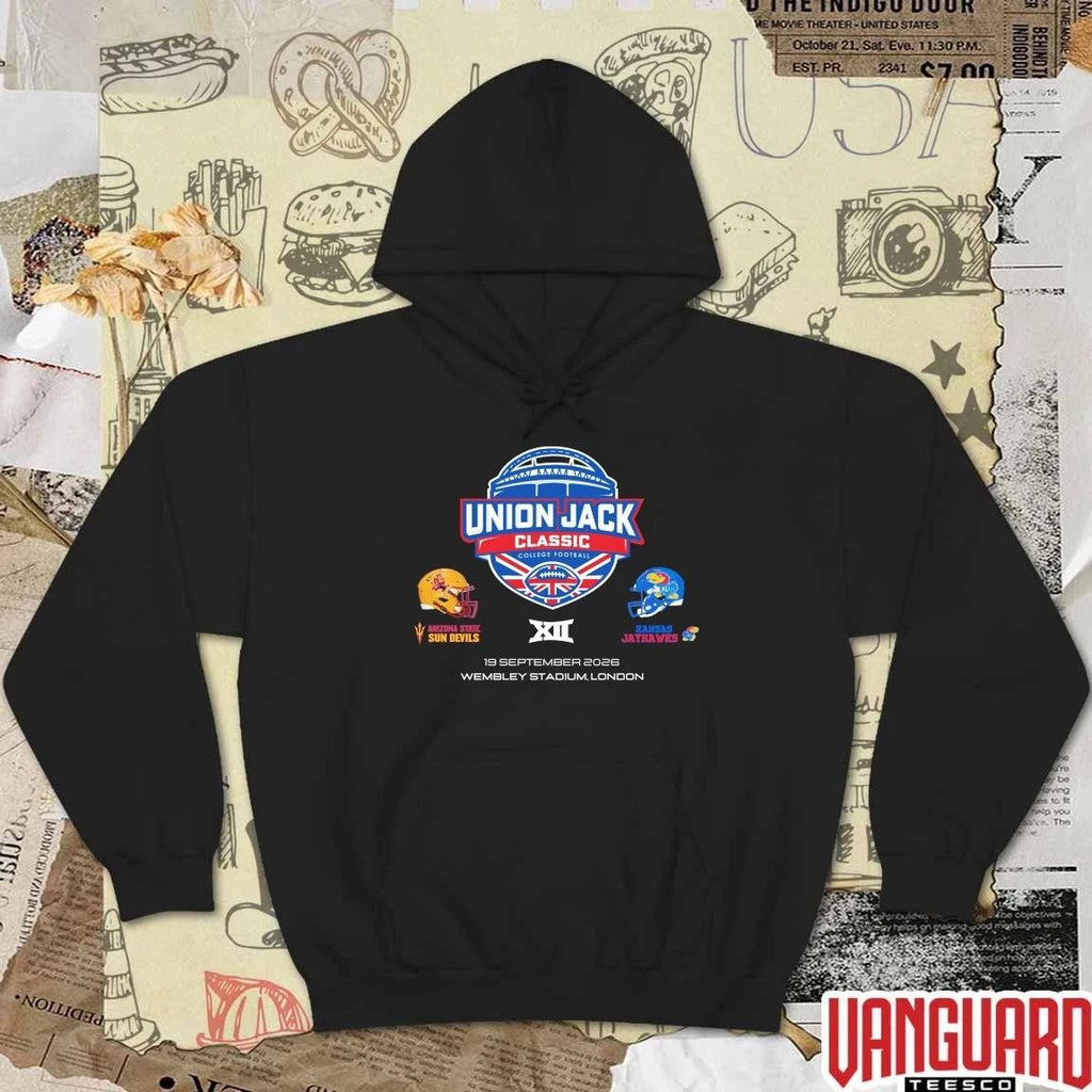 Union Jack Classic BIG 12 Arizona State Sun Devils vs. Kansas Jayhawks September 19, 2026 Wembley Stadium in London, UK t-shirt