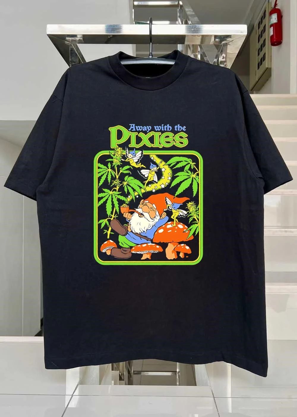 Away With the Pixies Gnome Smoking Cannabis Weed Marijuana Mushroom Fantasy Pixie Shirt