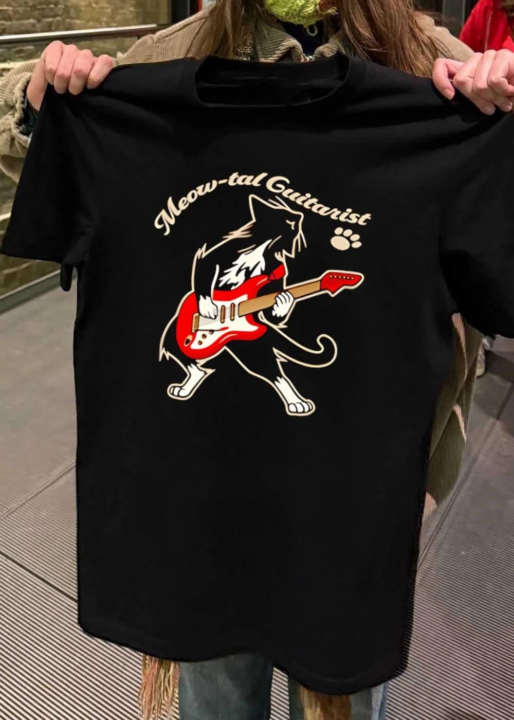 Paw Print Meow-tal Guitarist Playing Electric Guitar T-Shirt