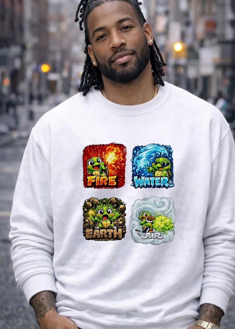 Fire Water Earth Air Four Elements Turtle Cartoon Cute Baby T-Shirt