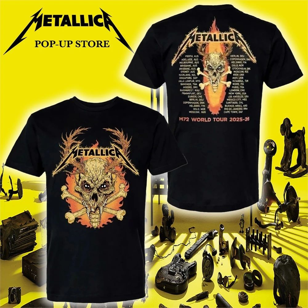 Metallica Pop-up Store M72 European World Tour 2026 Flame Skull Dates Shirt
