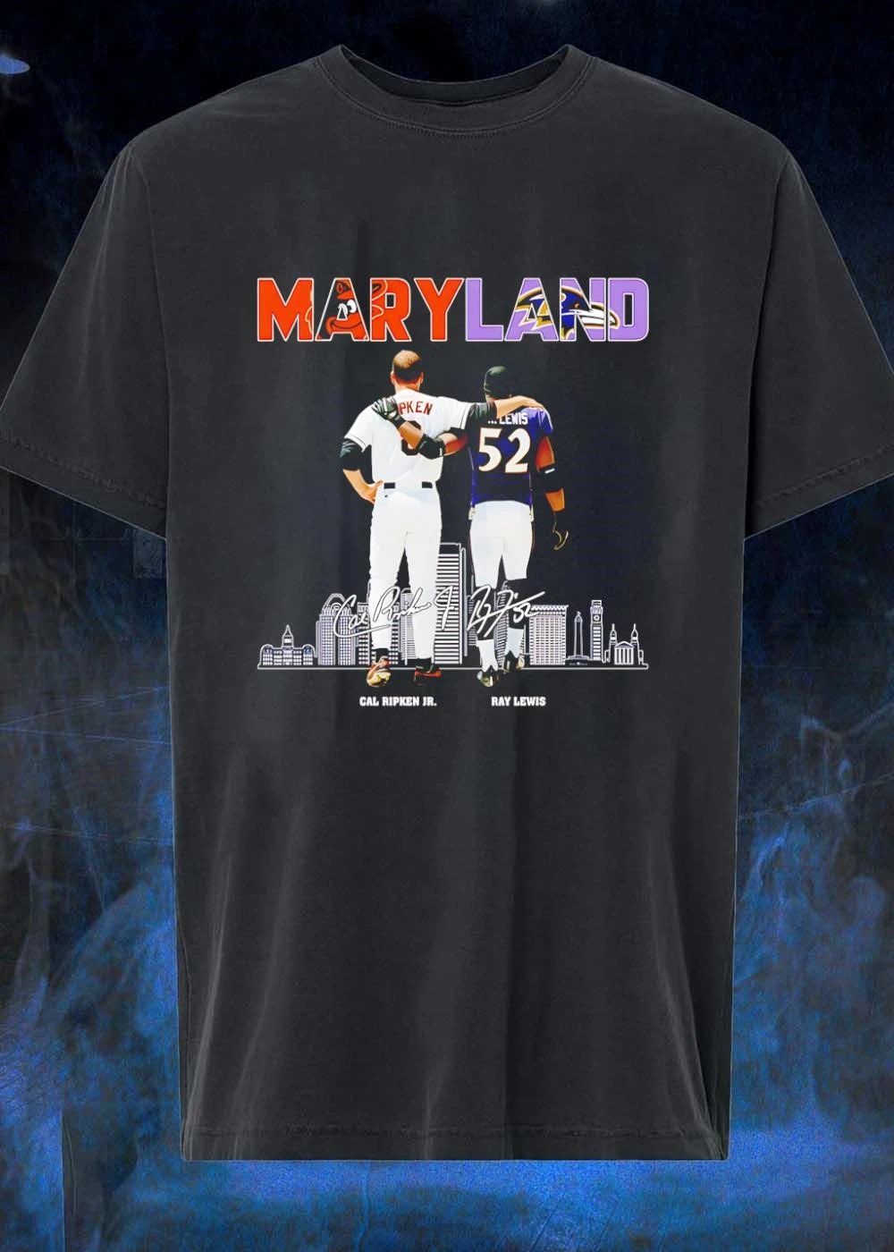 Cal Ripken Jr Ray Lewis and Baltimore Skyline Maryland Orioles Ravens T-Shirt