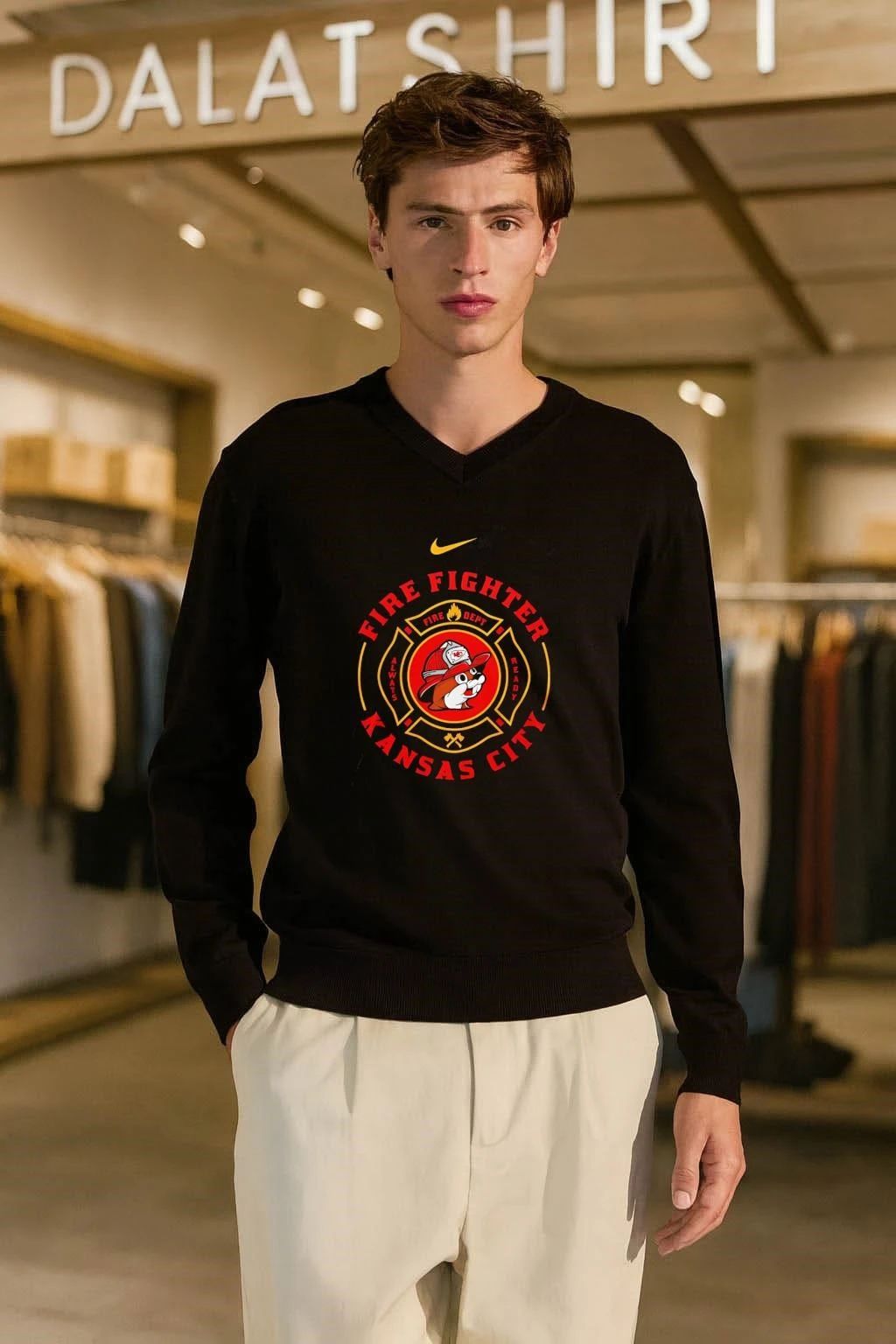 Kansas City Firefighter Buc-ee’s Chiefs Helmet Maltese Cross T-Shirt