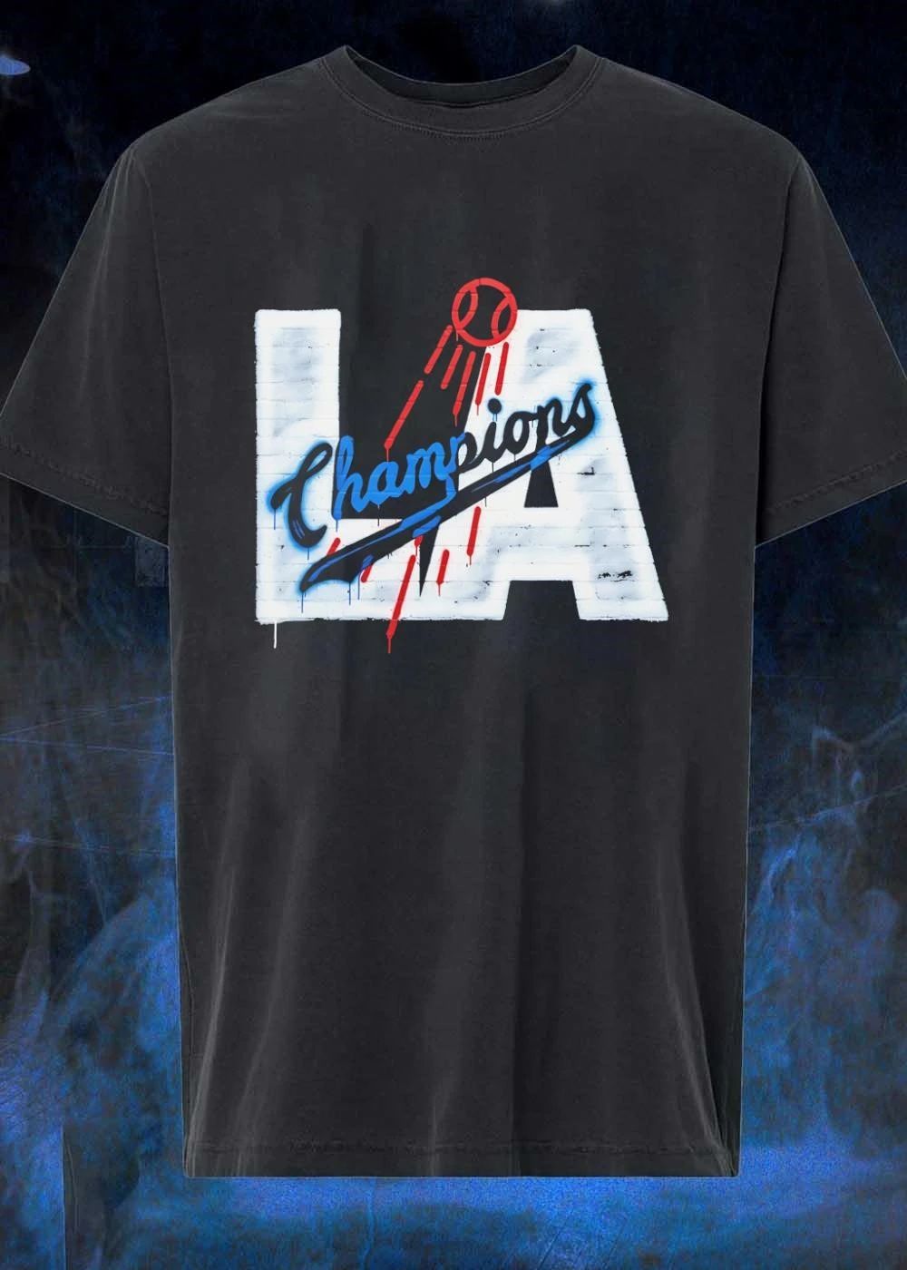 LA Champions Baseball Spray Paint Style Los Angeles Dodgers T-Shirt