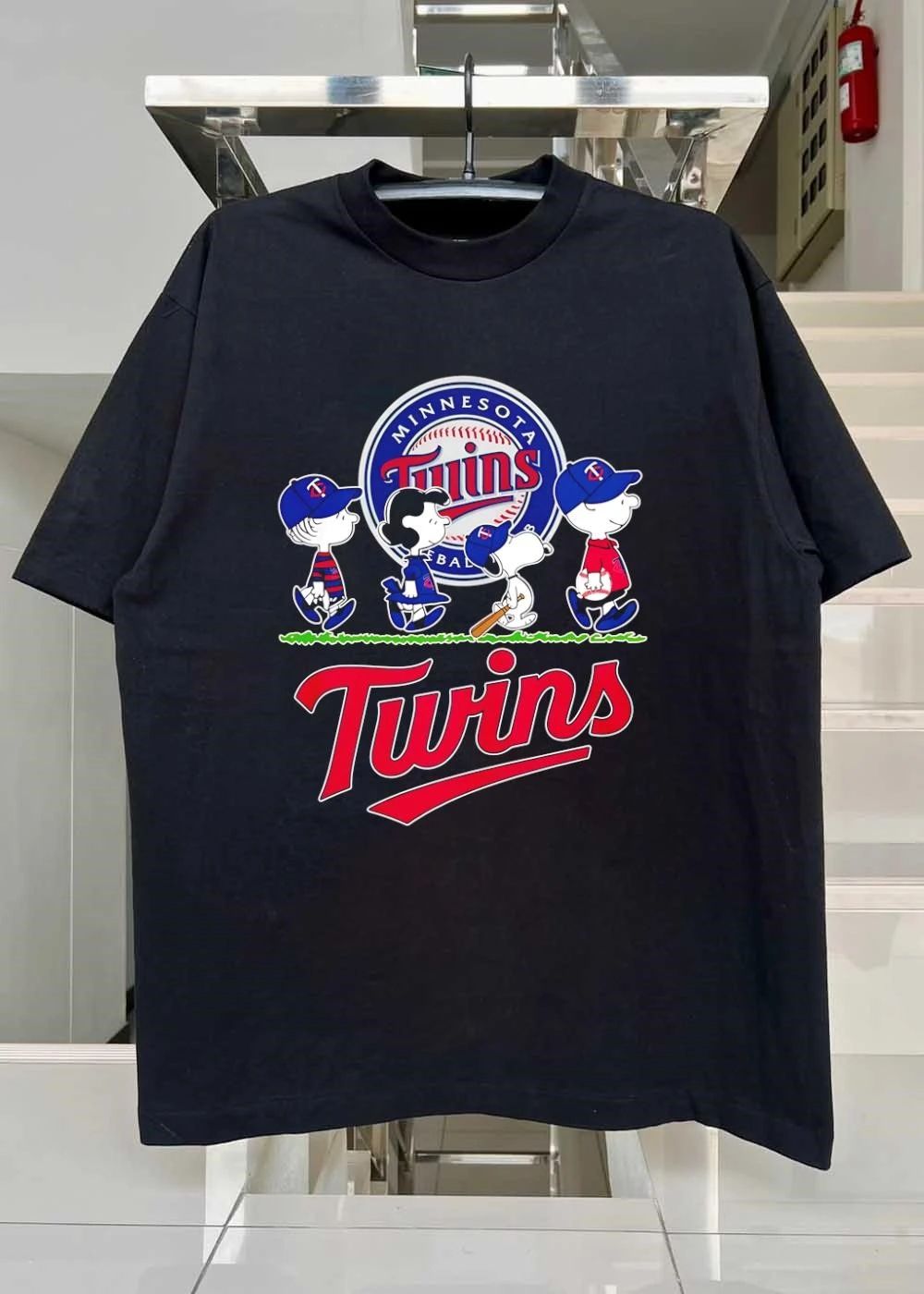Peanuts Characters Marching Minnesota Twins Logo Twins T-Shirt