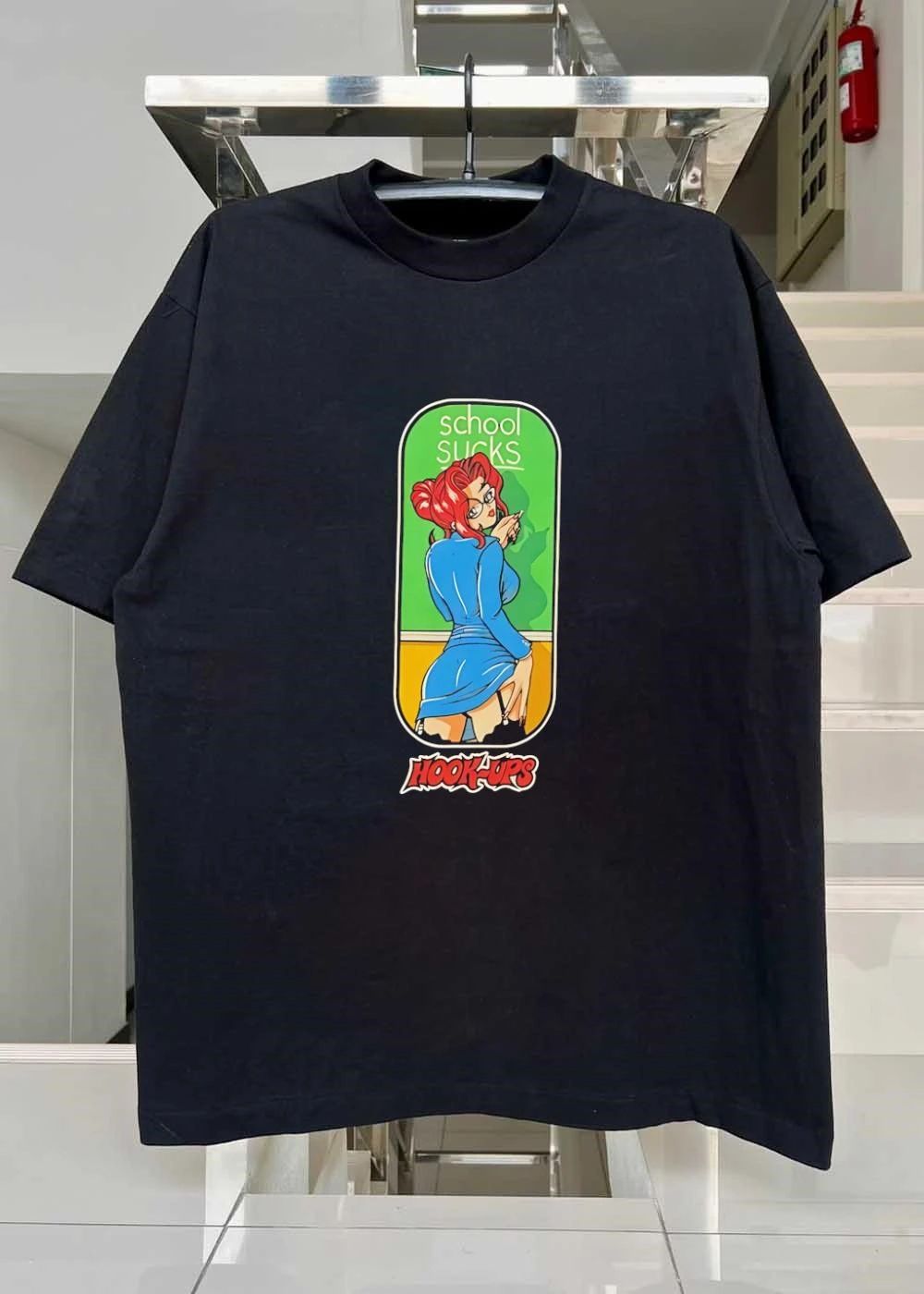 Hook-ups School Sucks Teacher Adjusting Skirt Vintage Style T-Shirt