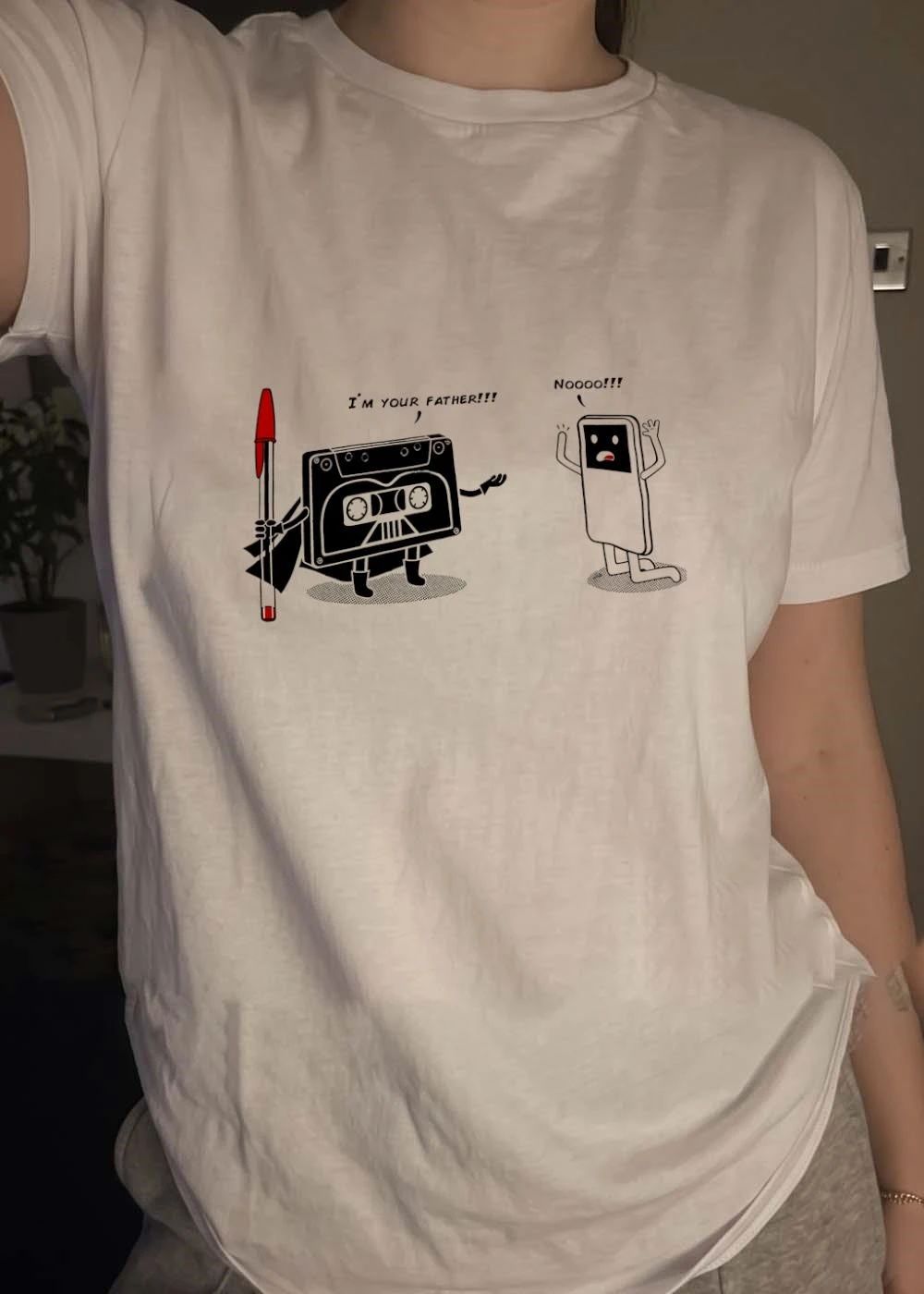 Cassette Tape Vader and iPod Funny Pop Culture I am Your Father Noooo T-Shirt