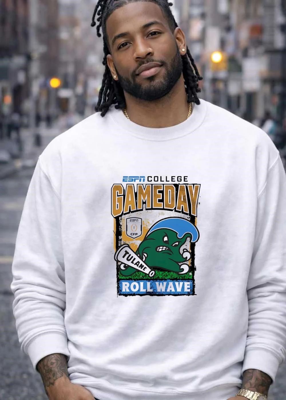 ESPN College GameDay Tulane Roll Wave Mascot CFP Logo T-Shirt