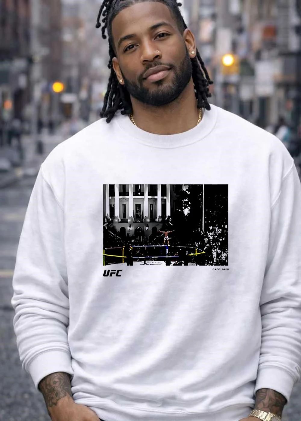 DEGO LOPES Fighter Standing on Octagon Fence Before the White House UFC T-Shirt
