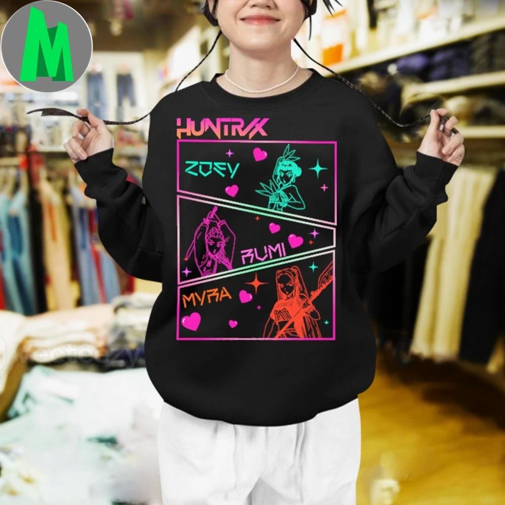 Huntrix girl band members color outline kpop groups shirt