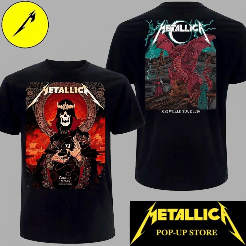 Metallica Principality Stadium Celtic Skull King combine Red Dragon T-Shirt