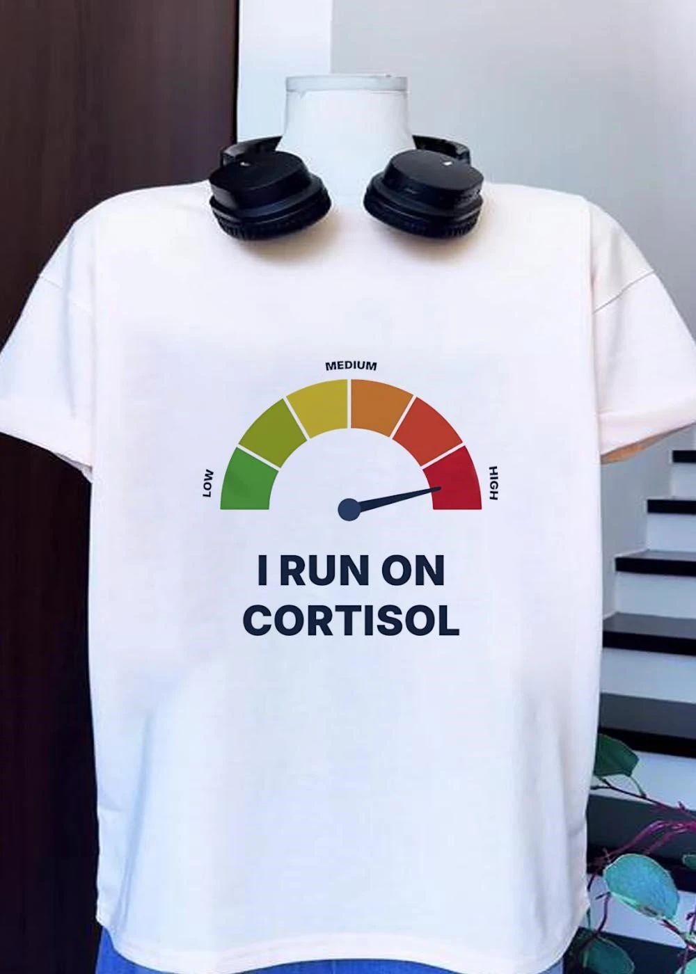 Cortisol Stress Meter Running on Cortisol shirt