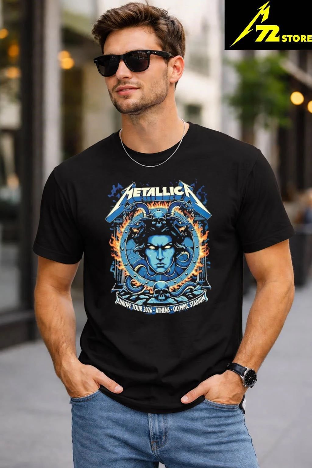 Metallica M72 Athens Europe Tour 2026 Medusa Shield Art On May 9 2026 At Olympic Stadium Athens Greece Shirt