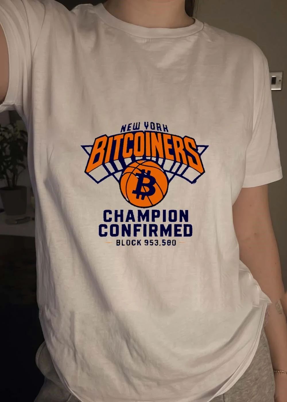 New York Bitcoiners Champion Confirmed Block 953580 Basketball T-Shirt