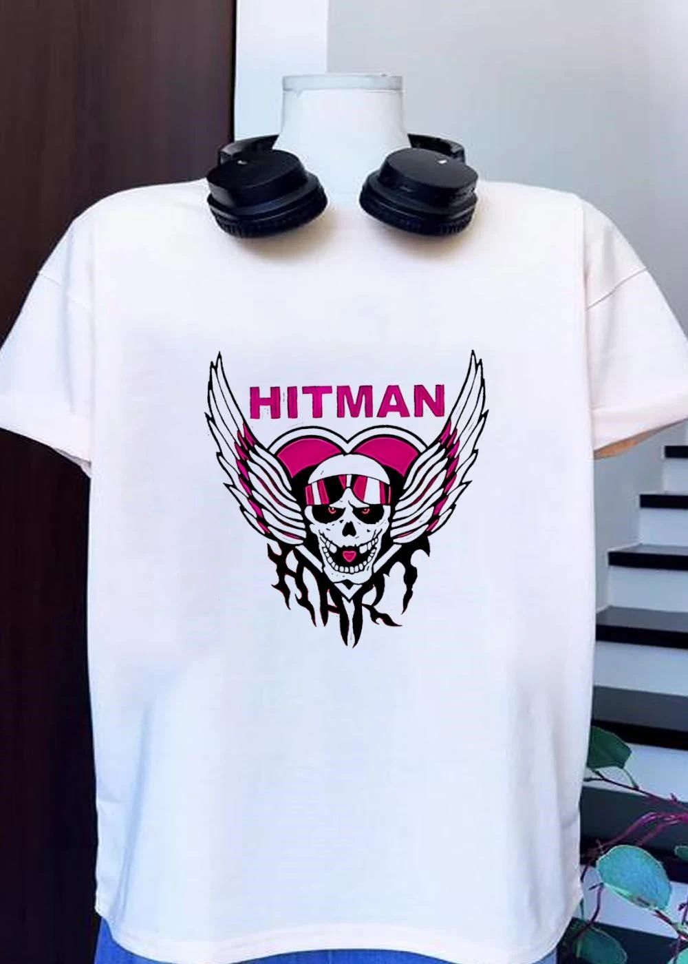 Hitman Hart Pink Winged Heart Skull shirt
