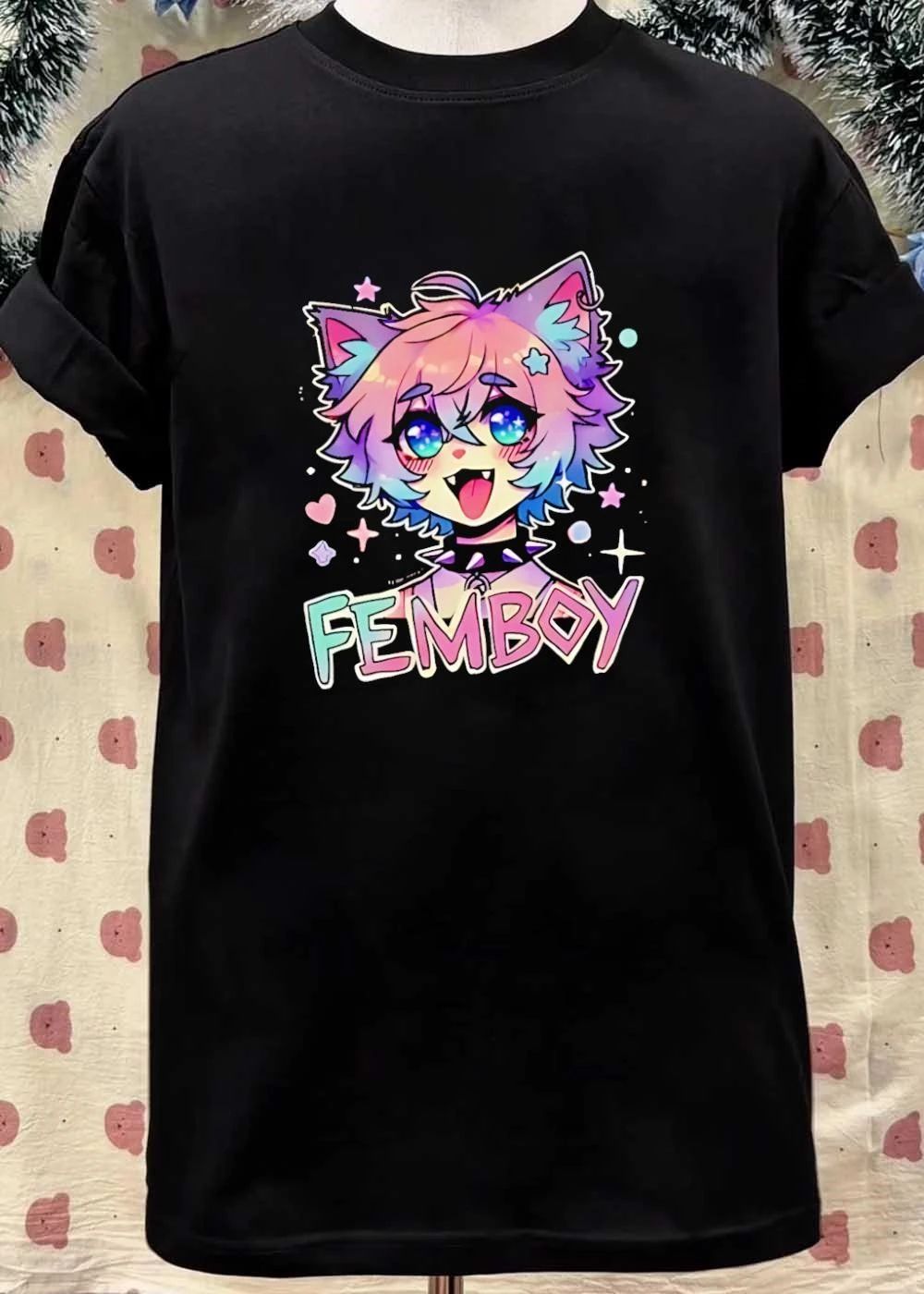 Femboy Catboy Nekomimi Anime Manga Kawaii cute pastel sparkling spiked collar Femboy shirt