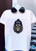 Detroit Lion Wearing Sunglasses with Pom Pom Hat Winter Style T-Shirt