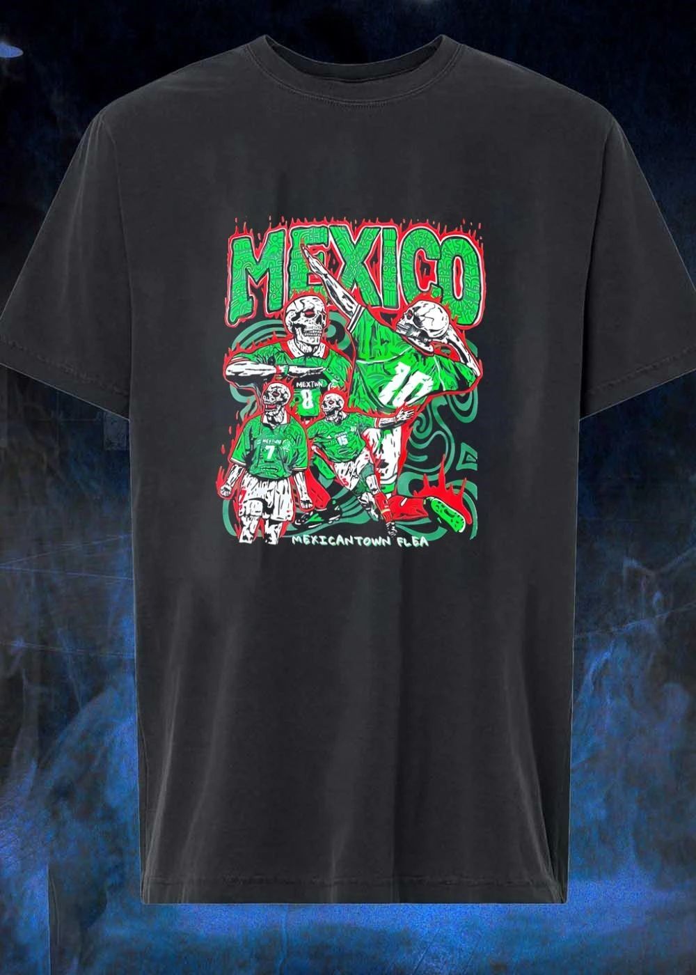 Mexicantown Flea Skeletons Playing Soccer Mexico 8 10 7 15 Mextwn T-Shirt