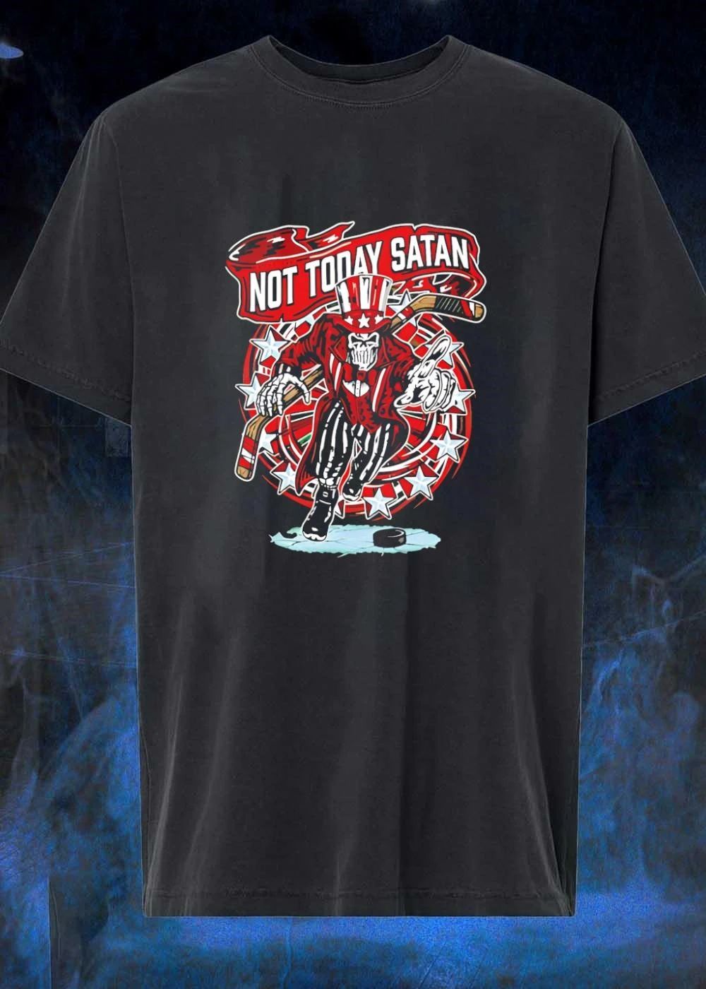 Not Today Satan Uncle Sam Skeleton Playing Ice Hockey T-Shirt