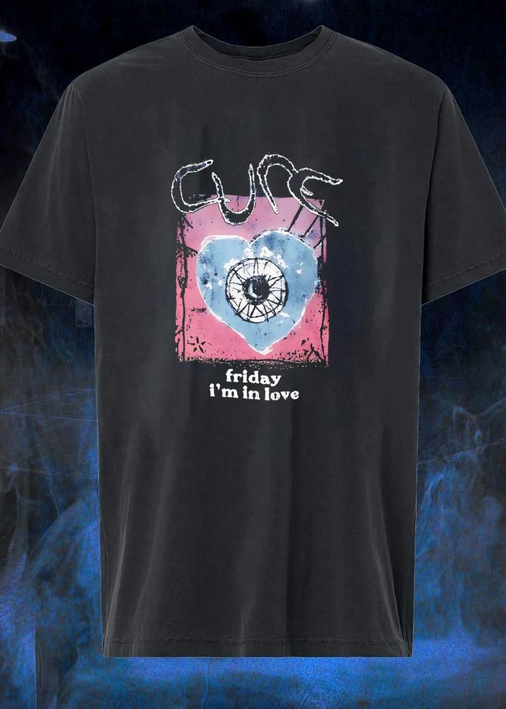 CURE Friday I’m In Love Distressed Moon Eye Heart Shirt