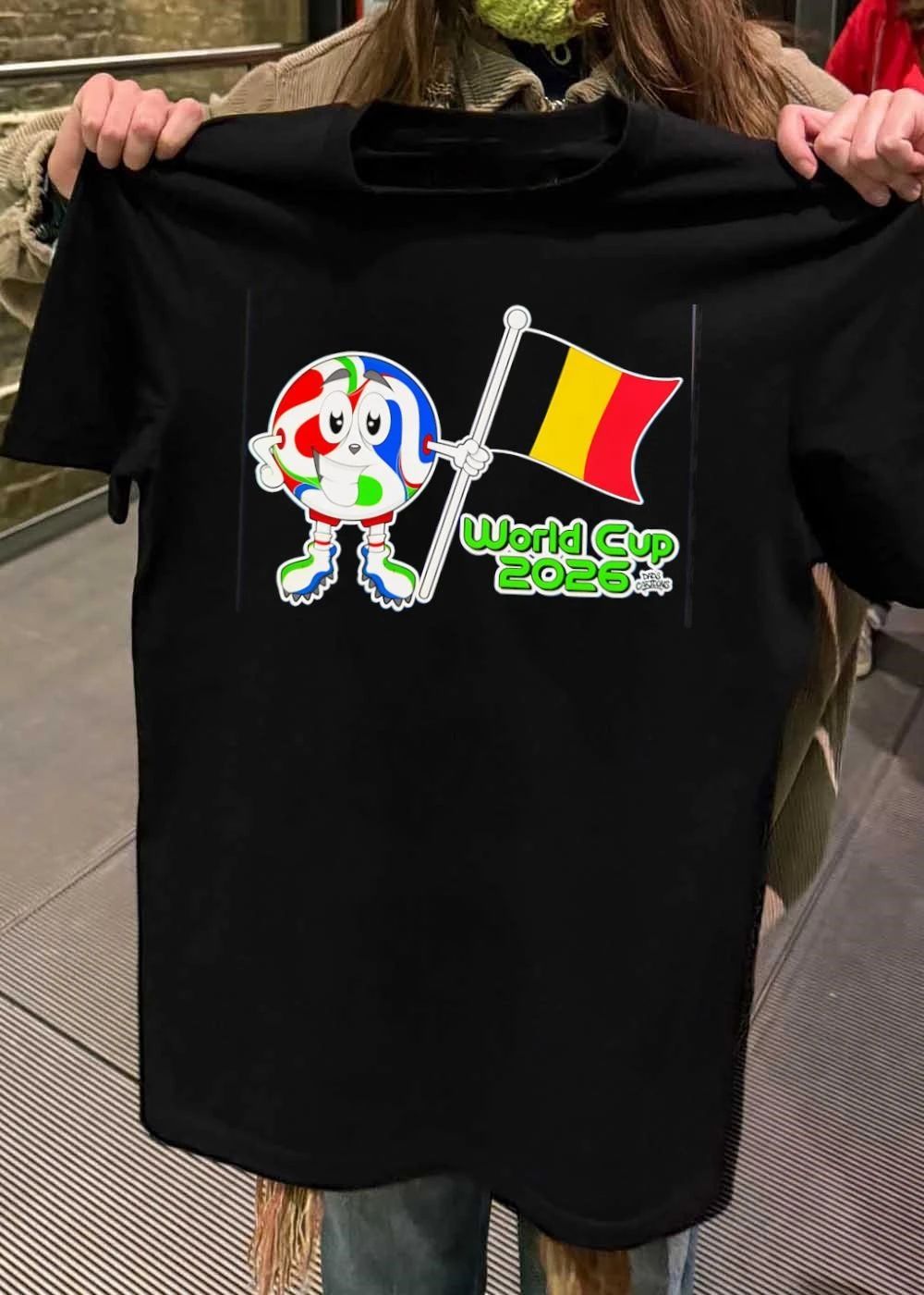 Dads Cartoons Mascot Holding Belgium Flag World Cup 2026 T-Shirt