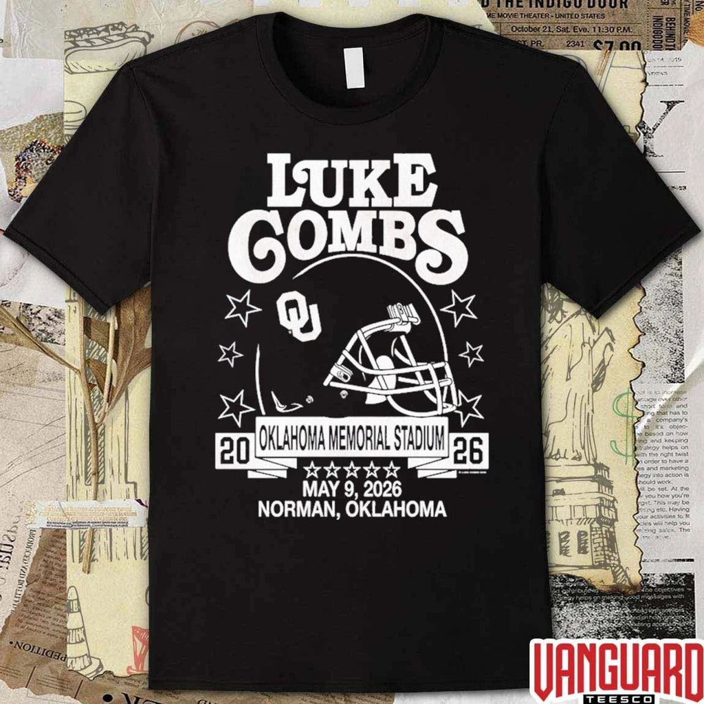 Luke Combs May 9 2026 Oklahoma Memorial Stadium Norman OK Oklahoma Sooners Helmet t-shirt