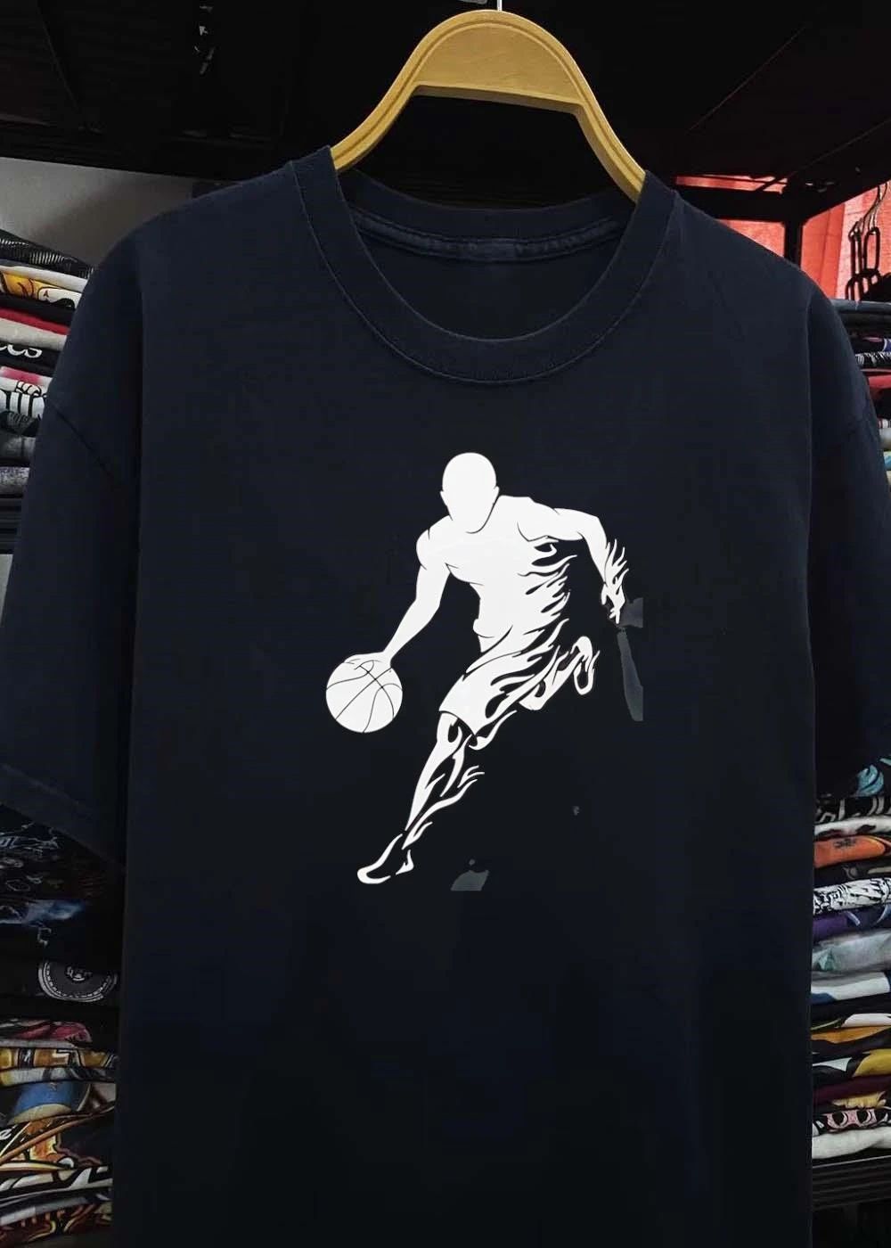 Flaming Basketball Player Dribbling Graphic Athletic T-Shirt