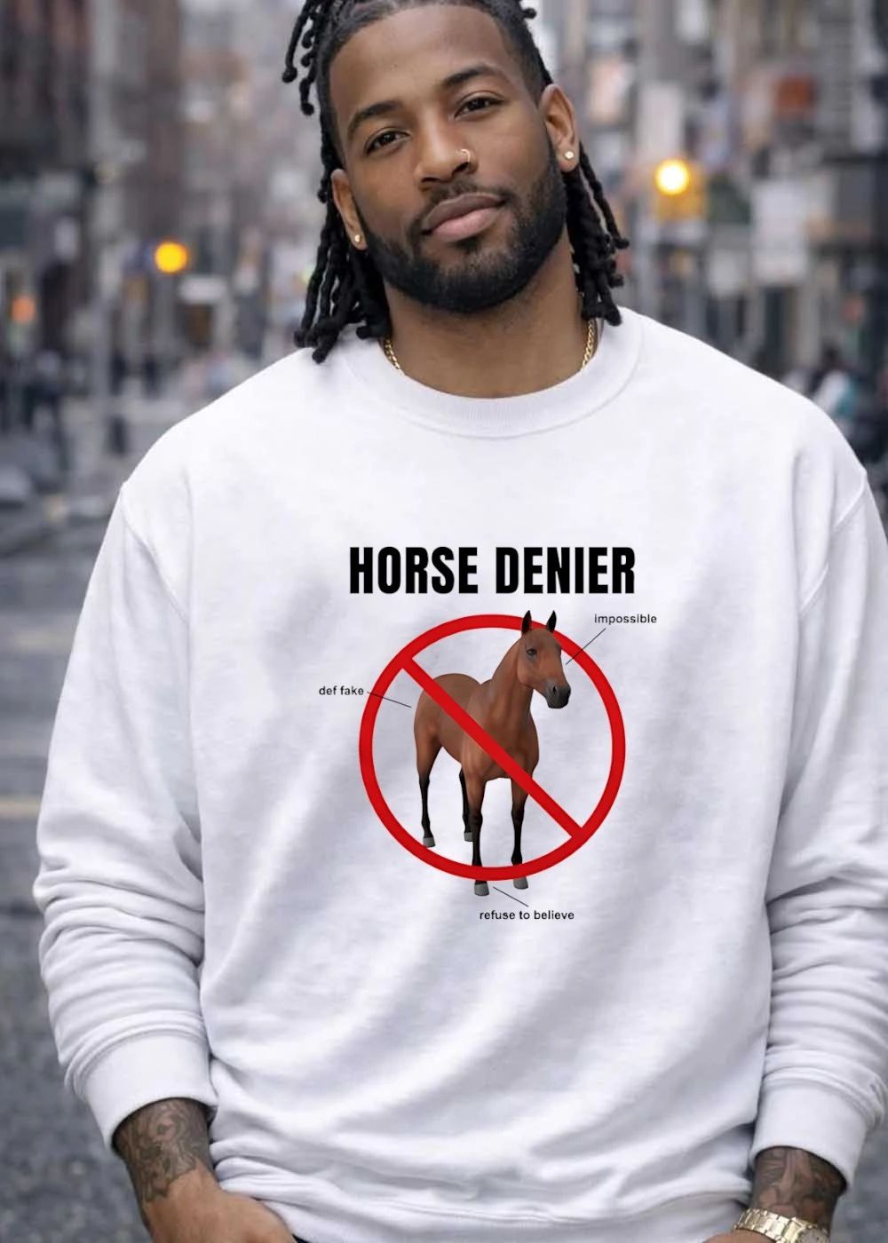 Horse Denier Def Fake Impossible Refuse To Believe Humor shirt