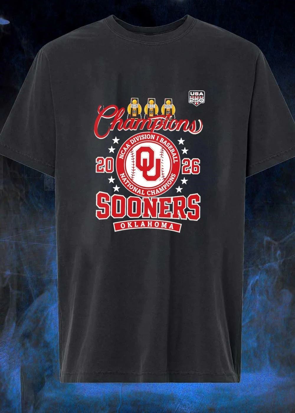 USA 250 Commemorative Champions NCAA Division I Baseball National 1951 1994 2026 Oklahoma Sooners shirt