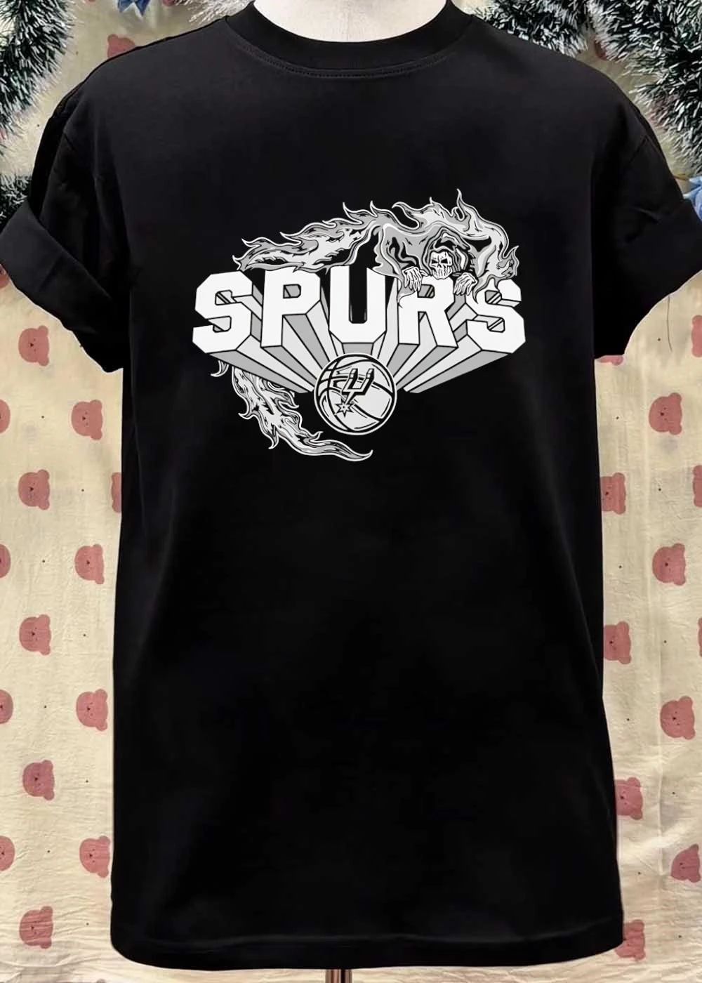 San Antonio Spurs basketball team NBA grim reaper skeleton flames SPURS shirt
