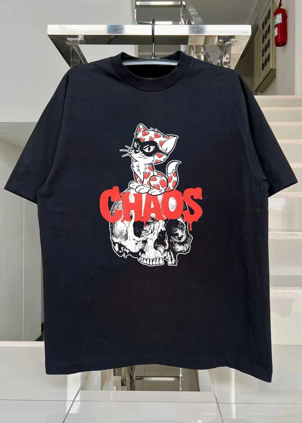 Chaos Cat Heart Skull Graphic T-Shirt