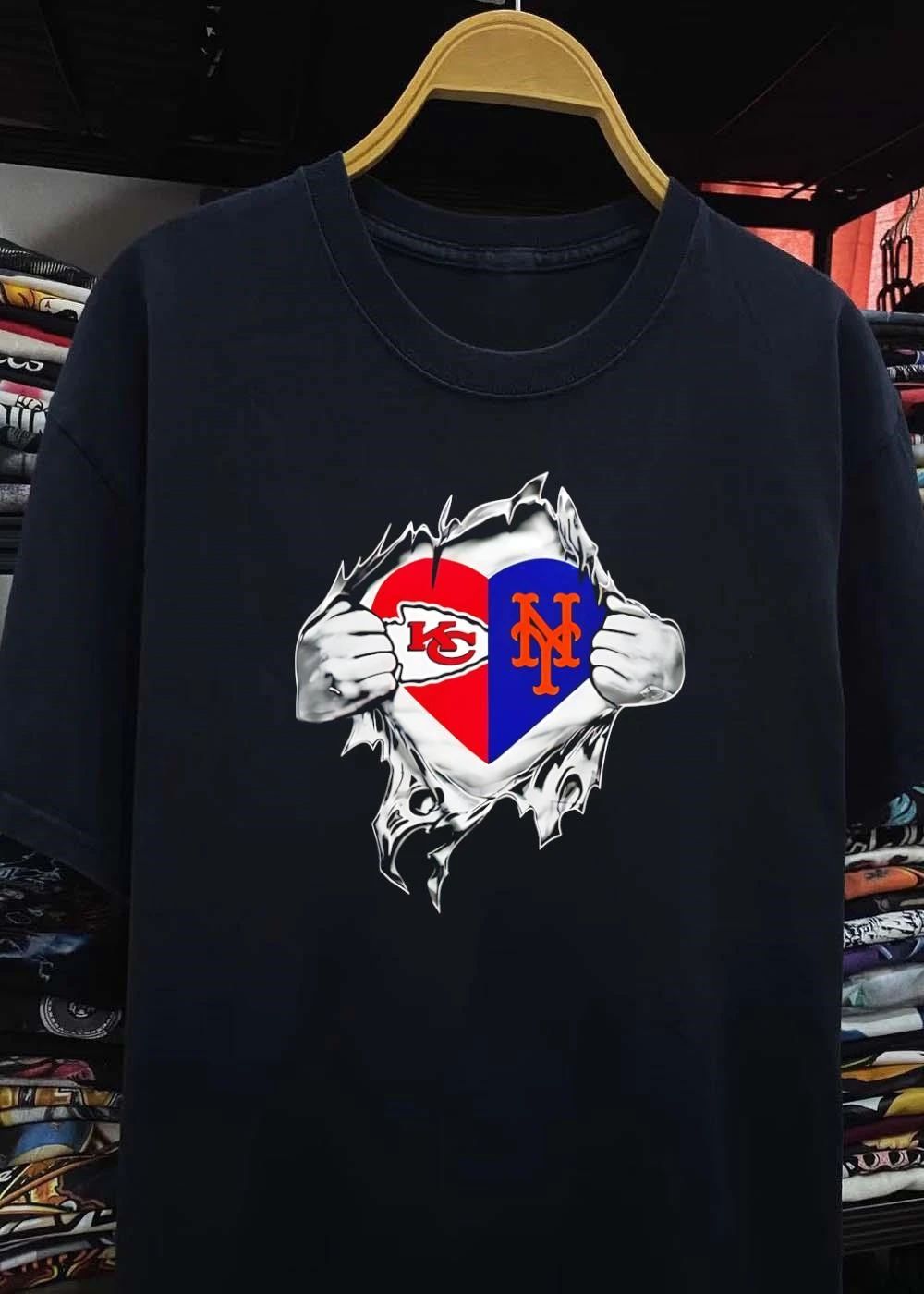 KC Mets Heart Ripped Chest Fan T-Shirt
